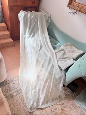 6 panels of Pale Mint Green Net Sheer Sparkle Curtains
